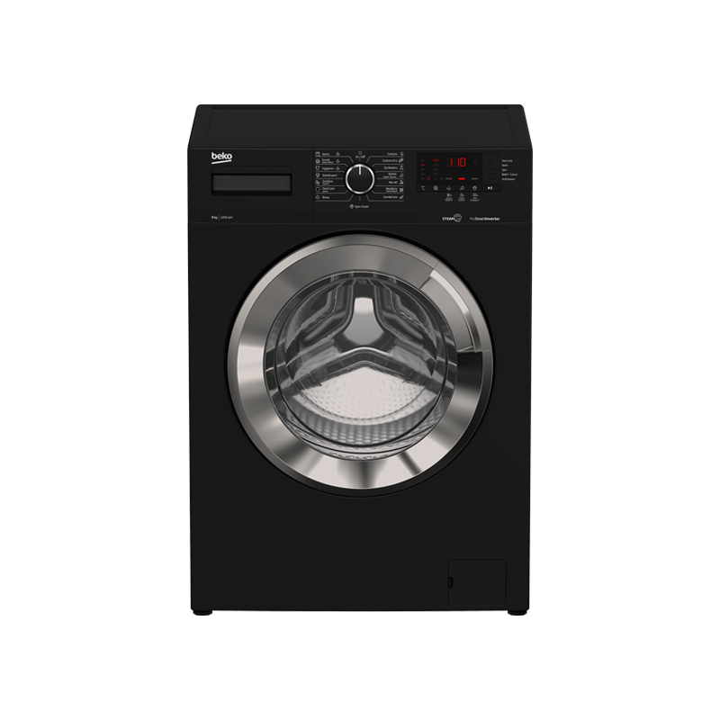 Beko washer 8 kg 1200 rpm -digital screen- black -xl chrome door -(xpress) inv.-steem