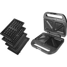 ماكينة صنع الساندوتش والوافل من ميديا ​​تك ، 3 شرائح، 750 وات - اسود موديل MT-SM207