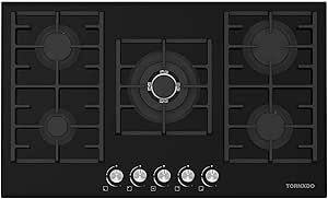 TORNADO Built-In Hob 90 x 60 - 5 Gas Burners Glass Black GHV-M90CCU-G