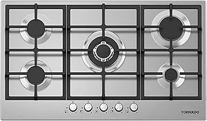 TORNADO Built-In Hob 90 x 60 - 5 Gas Burners Stainless GHV-M90CSU-S