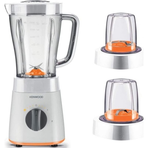 [BLP15.360 BK/] Kenwood Blender with 2 Mills, 500 Watt, 1.5 Liter, White - BLP15.360WH
