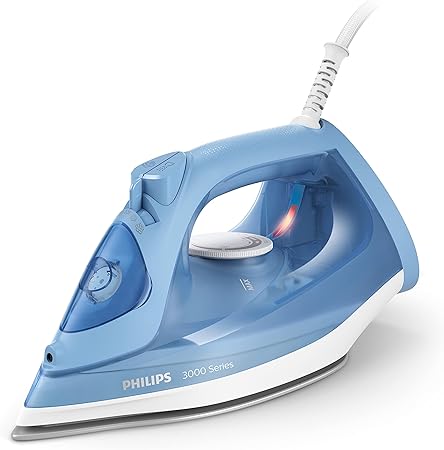 [DST3020/20] Philips 3000 Series Steam Iron - 35 g/min Continuous Steam, 160 g Steam Boost, Ceramic, Built-in Calc Clean Slider, 2200W, Blue - DST3020/20