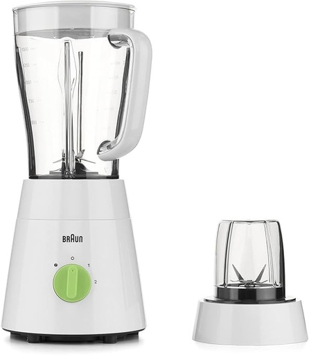 [JB0115WH] Braun JB0115WH Blender 2 in 1, 500W, 1.75L, 2 Speeds, Pulse Function, 4 Blades System, White/Green